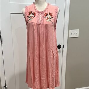 Umgee Pink Sleeveless Dress with Floral Embroidery